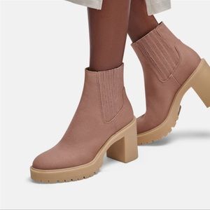 Dolce Vita Boots Caster Cafe Canvas Heeled Booties